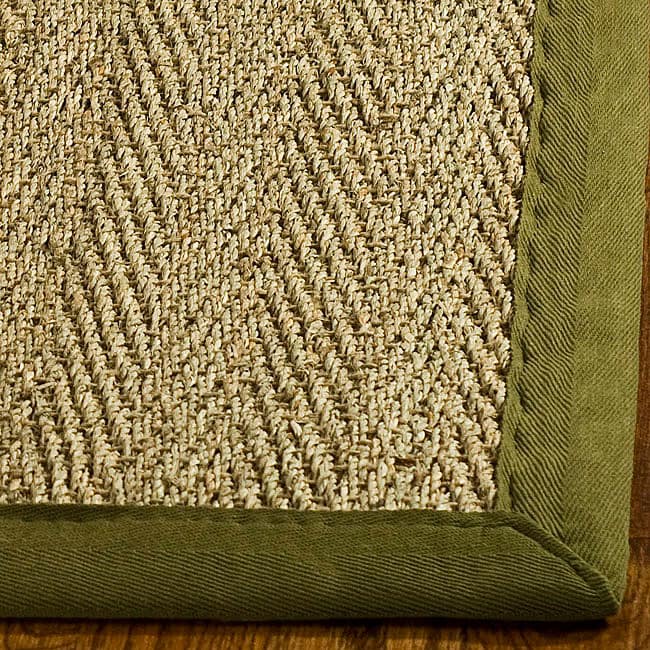 Safavieh Casual Natural Fiber Herringbone Natural and Olive Border