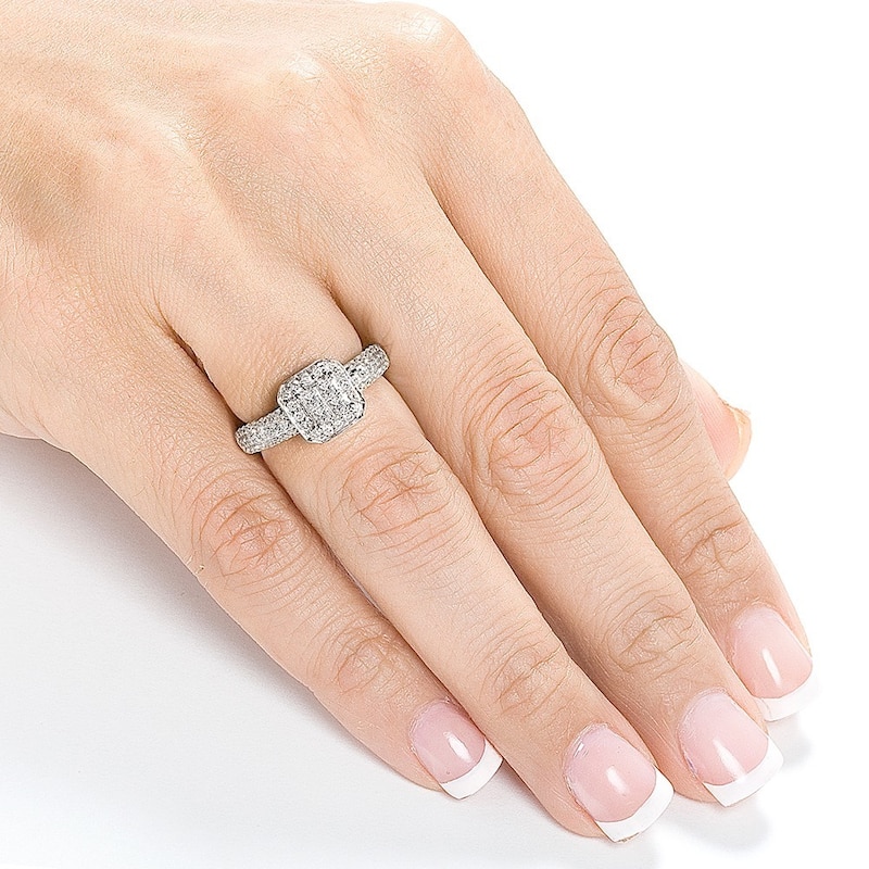 Kobelli 0.5ct Carats Natural Diamond 14k Solid White Gold Princess-cut Invisible Setting Halo Gina Engagement Ring