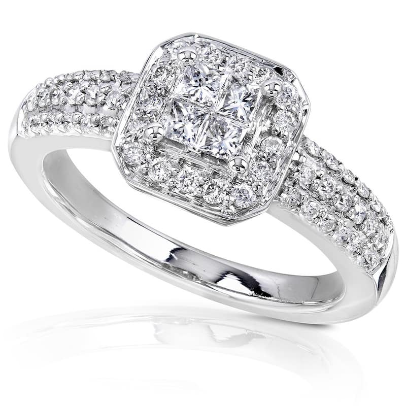 Kobelli 0.5ct Carats Natural Diamond 14k Solid White Gold Princess-cut Invisible Setting Halo Gina Engagement Ring