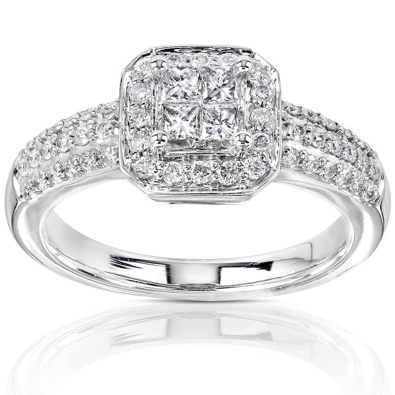 Kobelli 0.5ct Carats Natural Diamond 14k Solid White Gold Princess-cut Invisible Setting Halo Gina Engagement Ring