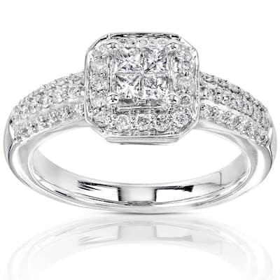 Kobelli 0.5ct Carats Natural Diamond 14k Solid White Gold Princess-cut Invisible Setting Halo Gina Engagement Ring