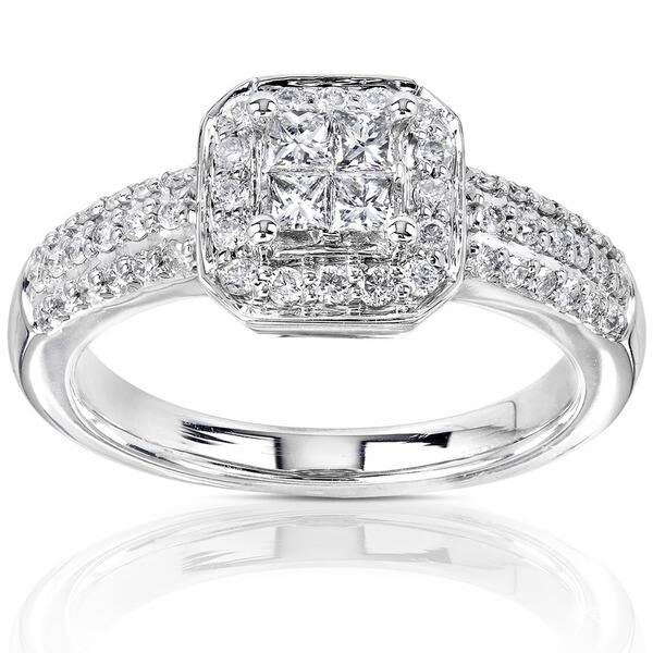 0.50CT 14K White Gold 3-Stone Princess Cut Cubic Zirconia Engagement Ring  5mm 