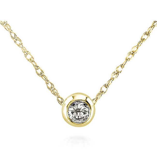 Annello 14k Gold 1/10ct TDW Diamond Solitaire Necklace - Yellow - Yellow Chain