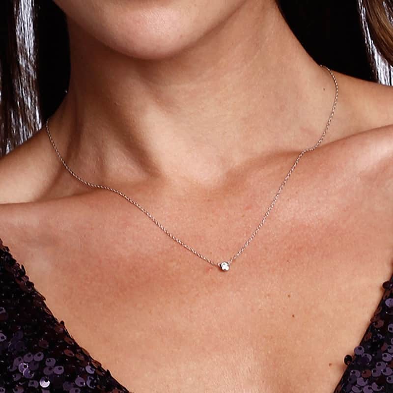 Annello 14k Gold 1/10ct TDW Diamond Solitaire Necklace