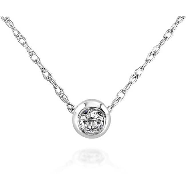 Annello 14k Gold 1/10ct TDW Diamond Solitaire Necklace - White - White Chain