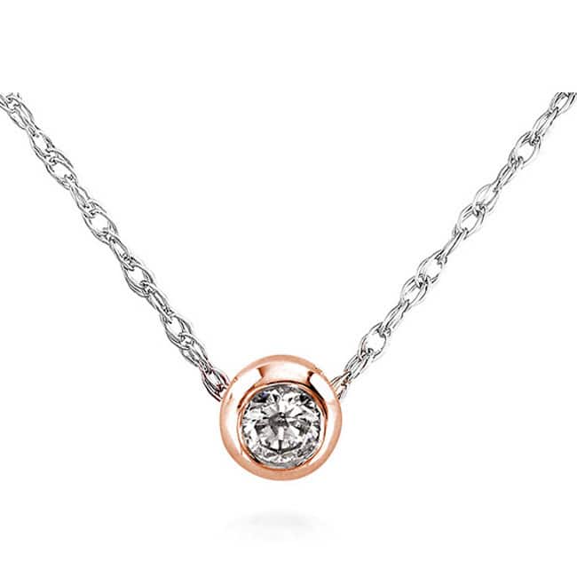 Annello 14k Gold 1/10ct TDW Diamond Solitaire Necklace - Rose - White Chain