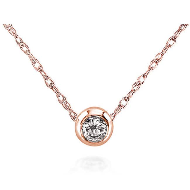 Annello 14k Gold 1/10ct TDW Diamond Solitaire Necklace - Rose -Rose Chain