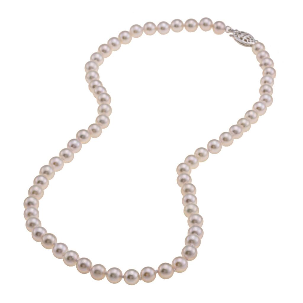 DaVonna Sterling Silver 5.5-6mm White Akoya High Luster Pearl Necklace 16-inch