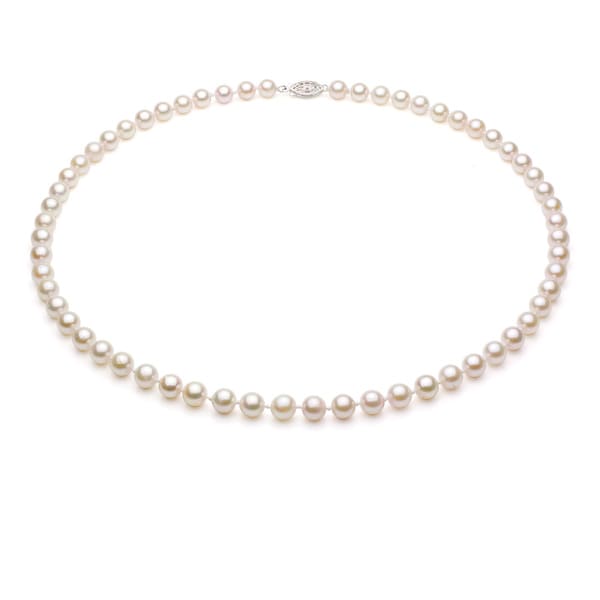 Sterling Silver White Akoya Pearl High Luster 16 inch Necklace (7.5 8 mm) DaVonna Pearl Necklaces