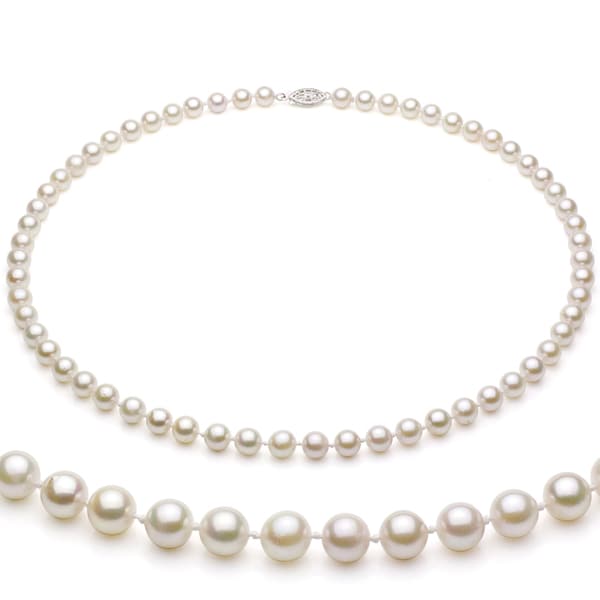Sterling Silver White Akoya Pearl High Luster 20 inch Necklace (5.5 6 mm) DaVonna Pearl Necklaces