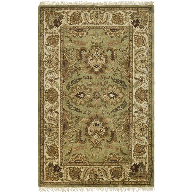 Handmade Classic Jaipur Green/ Ivory Wool Rug (76 X 96)