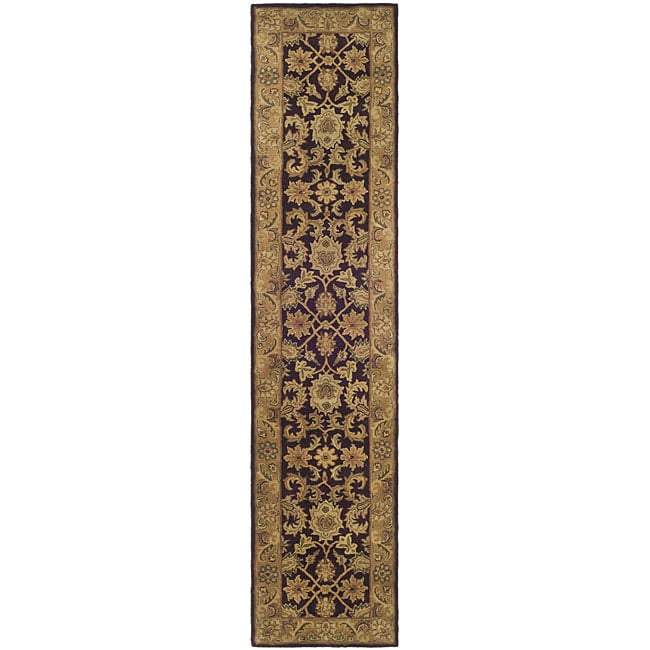 Handmade Classic Regal Dark Plum/ Gold Wool Runner (23 X 12)