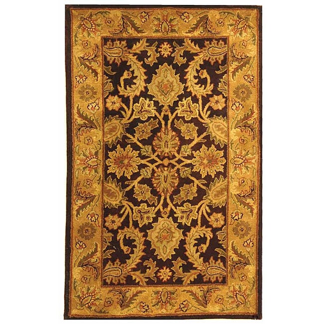 Handmade Classic Regal Dark Plum/ Gold Wool Rug (3 X 5)