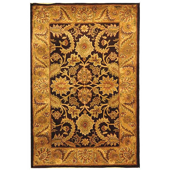 Handmade Classic Regal Dark Plum/ Gold Wool Rug (4 X 6)