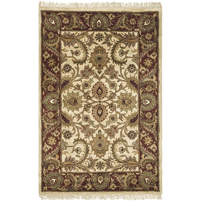 Handmade Classic Jaipur Ivory/ Red Wool Rug (3 X 5)