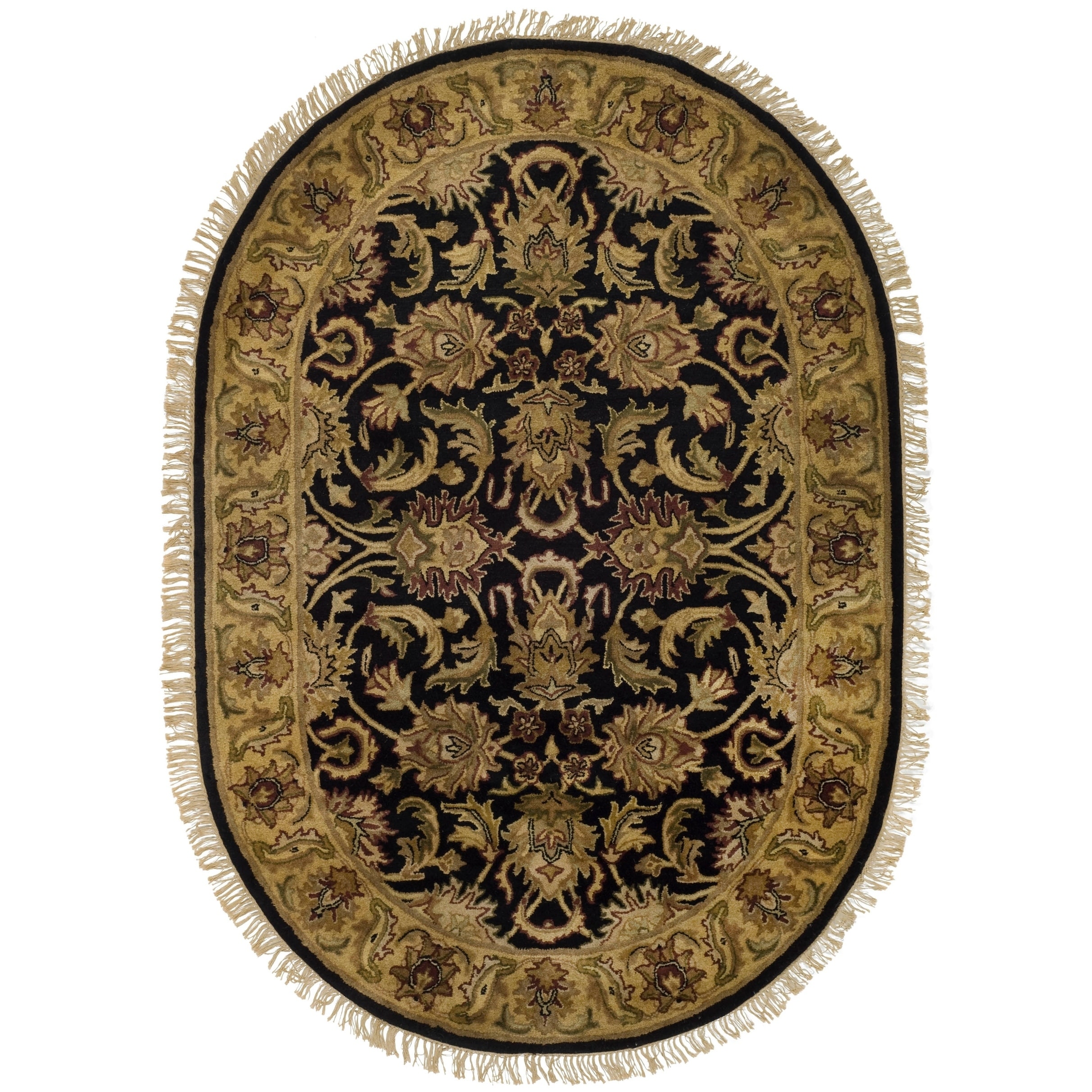 Handmade Traditions Black/ Light Brown Wool Rug (46 X 66 Oval)