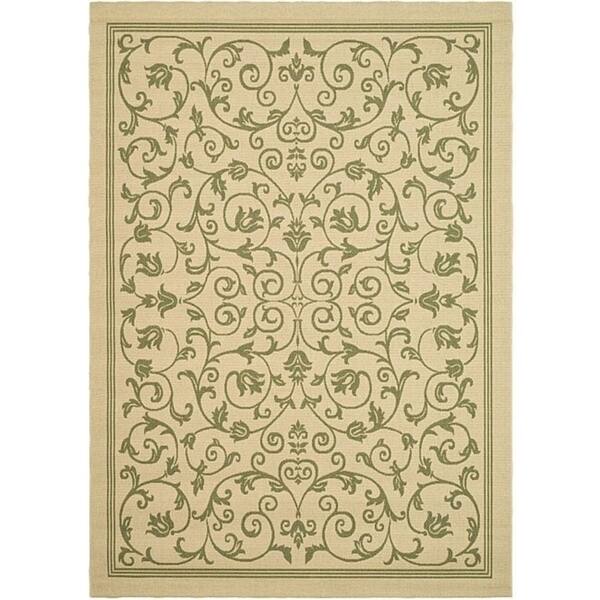 SAFAVIEH Courtyard Clarine Indoor/ Outdoor Waterproof Patio Backyard Rug - 6'7" x 9'6" - Natural/Olive