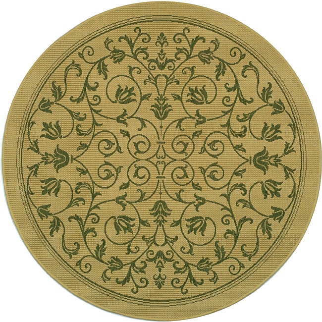 Indoor/ Outdoor Resorts Natural/ Olive Rug (53 Round)