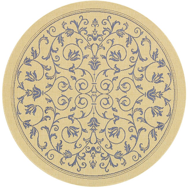 Indoor/ Outdoor Resorts Natural/ Blue Rug (53 Round)