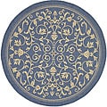 Safavieh Resorts Scrollwork Blue/ Natural Indoor/ Outdoor Rug (6'7 Round) - 6'7 Round