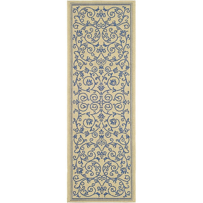 Indoor/ Outdoor Resorts Natural/ Blue Runner (24 X 67)