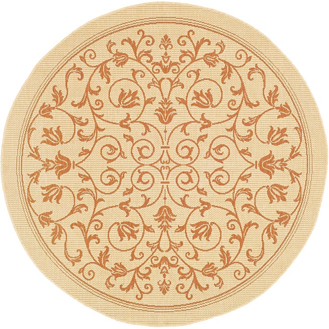 Indoor/ Outdoor Resorts Natural/ Terracotta Rug (67 Round)