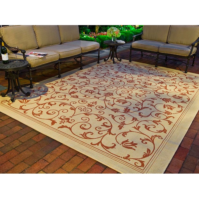 Indoor/ Outdoor Resorts Natural/ Terracotta Rug (53 X 77)