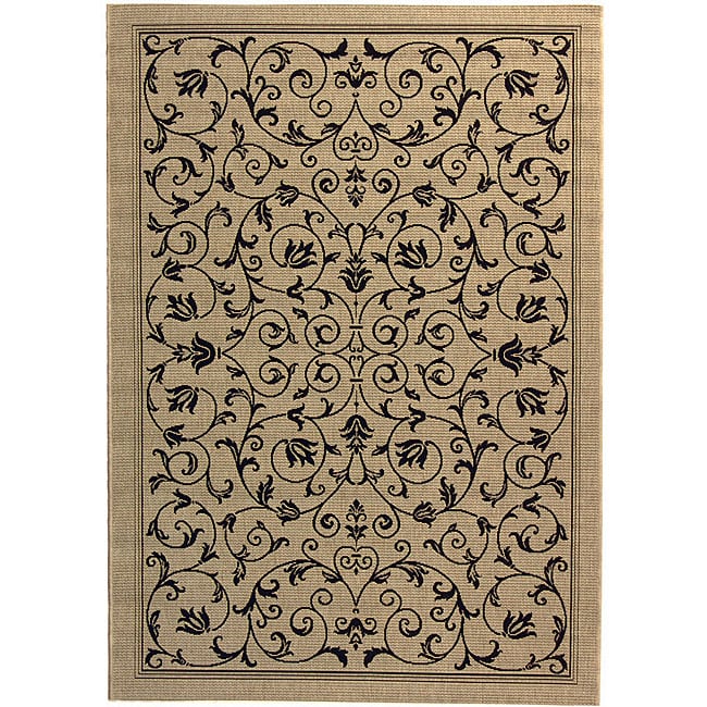 Indoor/ Outdoor Resorts Sand/ Black Rug (53 X 77)