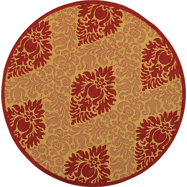 Indoor/ Outdoor St. Barts Natural/ Red Rug (53 Round)