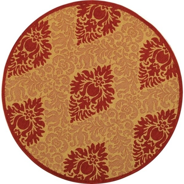 Safavieh St. Barts Damask Natural/ Red Indoor/ Outdoor Rug - 5'3" x 5'3" round