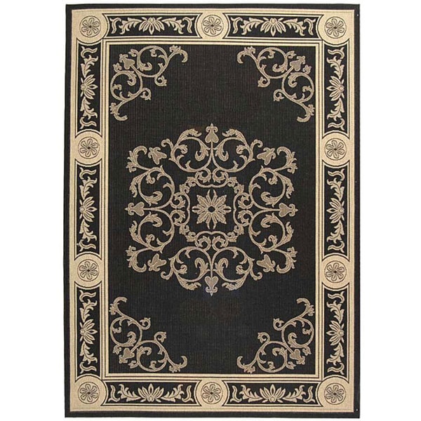 Safavieh Sunny Medallion Black/ Sand Indoor/ Outdoor Rug - 9' x 12'