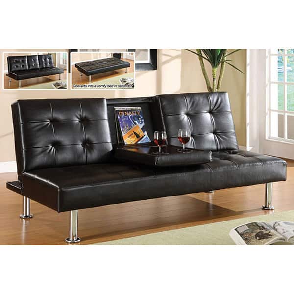 Furniture of America Bisc Modern Black Leather Button Tufted Futon