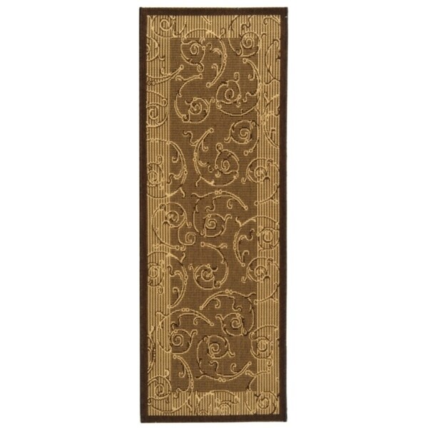 Safavieh Oasis Scrollwork Brown/ Natural Indoor/ Outdoor Runner (2'4 x 9'11) - 2'4 x 9'11