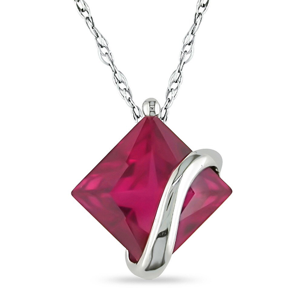 ruby necklace Miadora 10k White Gold Created Ruby Necklace - Overstock - 4768168