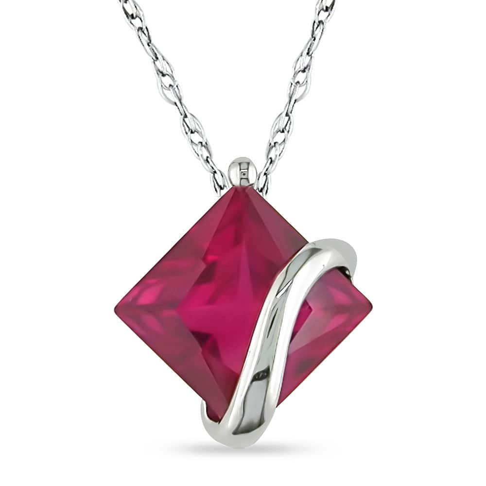 Miadora 10k White Gold Created Ruby Necklace