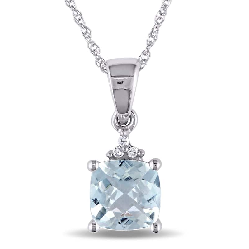 Miadora 10k White Gold Aquamarine and Diamond Necklace