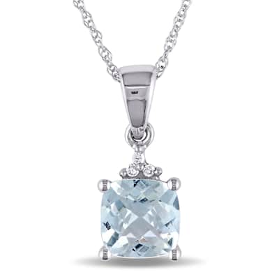 Miadora 10k White Gold Aquamarine and Diamond Necklace