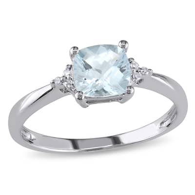 Miadora 10k White Gold Aquamarine and Diamond Ring