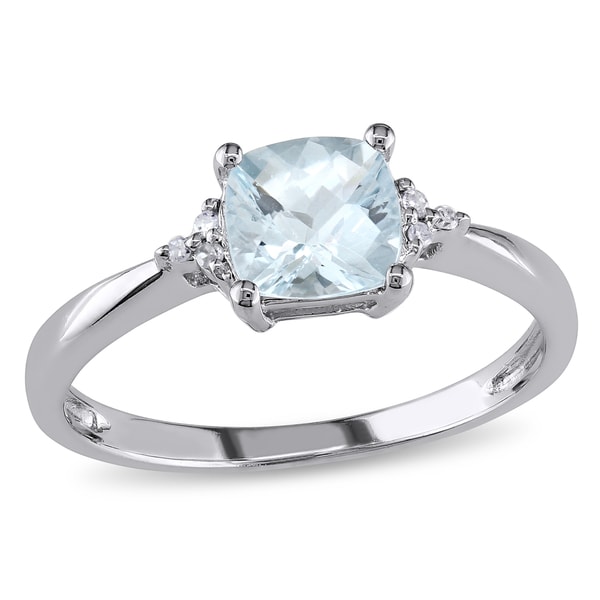 Shop Miadora 10k White Gold Aquamarine and Diamond Ring - On Sale ...