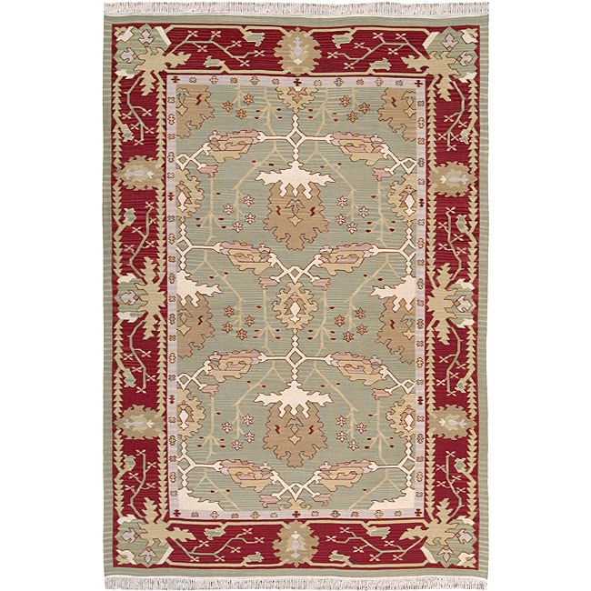 Nourison Samarkand Flatweave Reversible Olive Wool Rug (86 X 116)