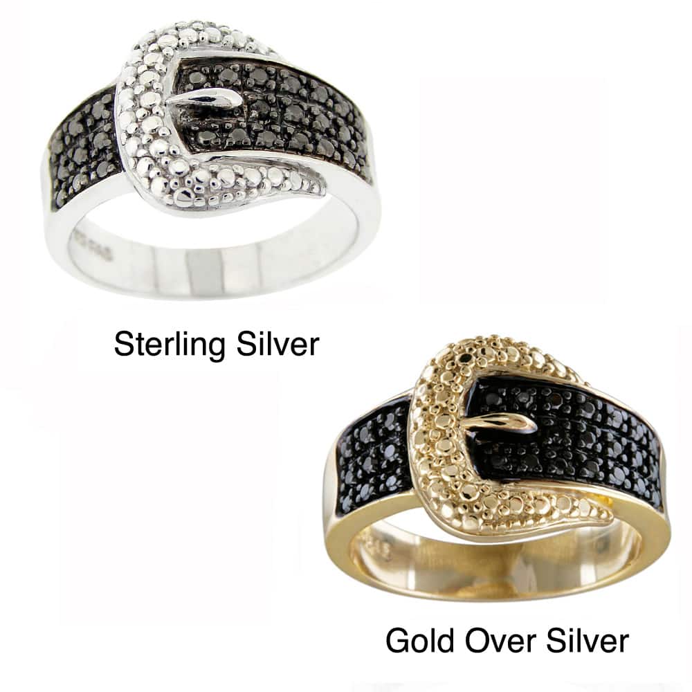 DB Designs Sterling Silver Black Round Diamond Accent Buckle Ring