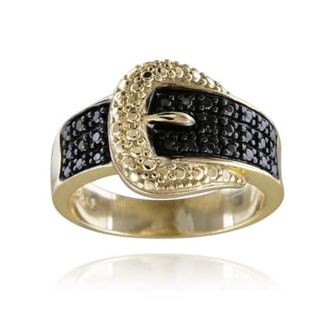 DB Designs Sterling Silver Black Round Diamond Accent Buckle Ring