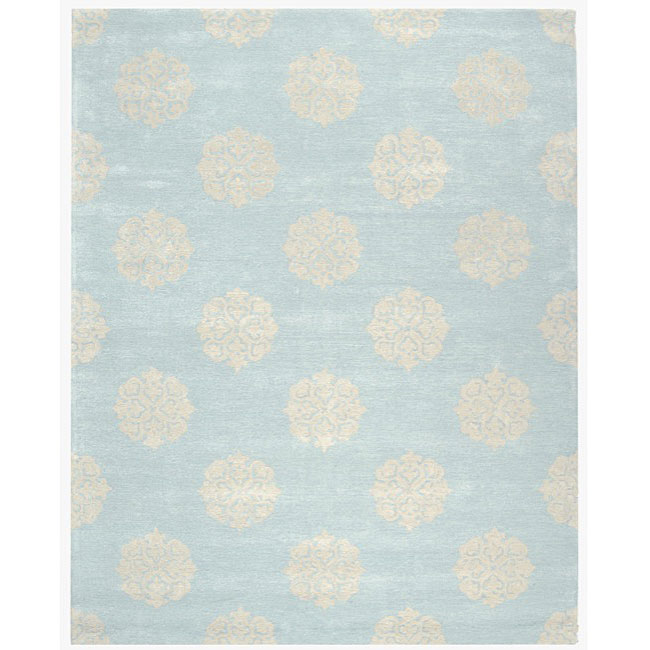 Handmade Soho Medallion Light Blue N. Z. Wool Rug (96 X 136)