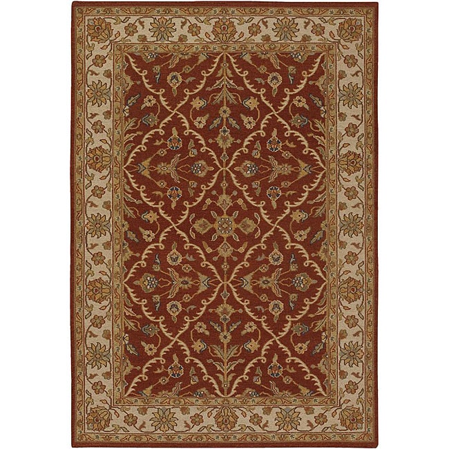 Hand knotted Mandara Burgundy New Zealand Wool Rug (79 X 106)