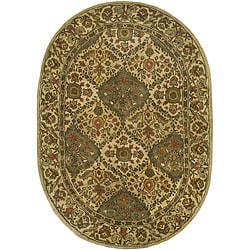 Handmade Tabriz Beige/ Olive Wool Rug (4'6 x 6'6 Oval) Safavieh Round/Oval/Square