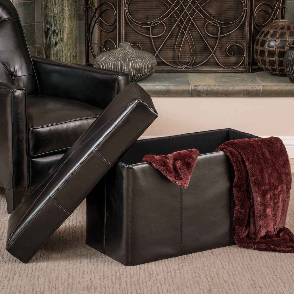 Nottingham Black Bonded Leather Storage Ottoman Bench by Christopher Knight Home