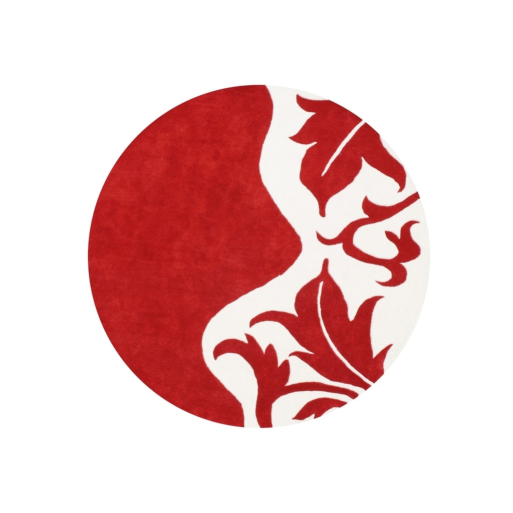 Hand-tufted Royal Quill Red/ White Wool Rug (6' Round) - 6' x 6' Round