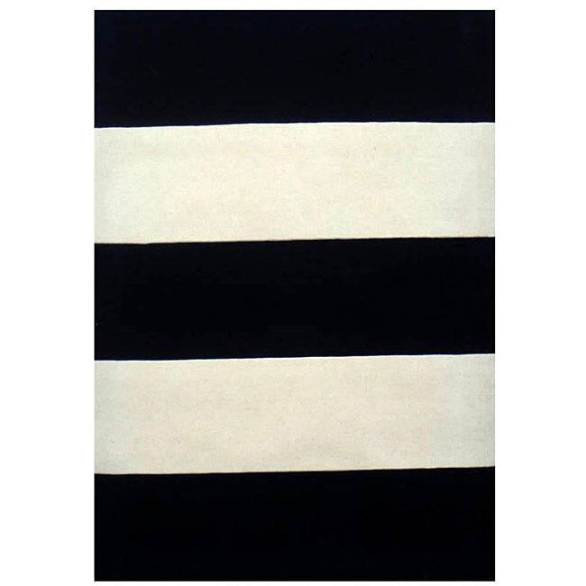 Hand-tufted Black/ Ivory Stripe Wool Rug (5' x 8') - multi