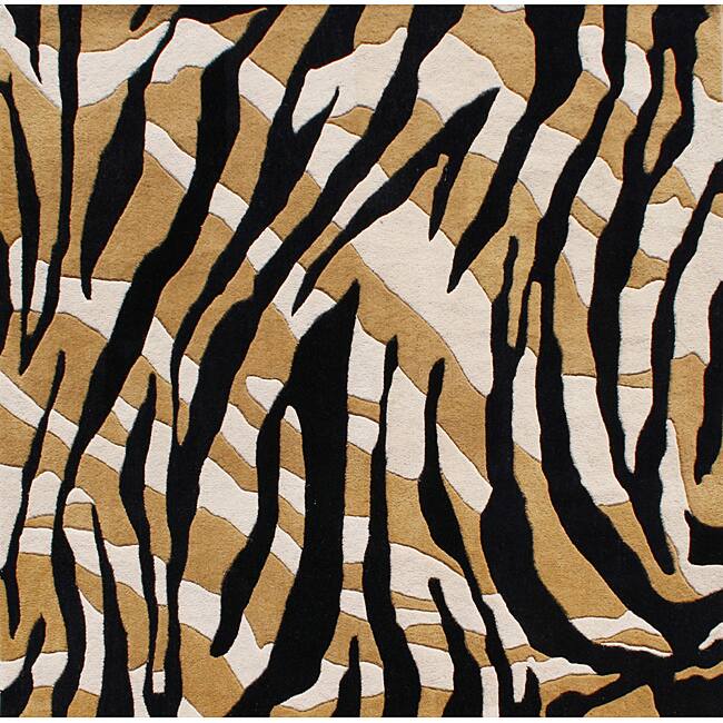 Alliyah Handmade Brown Circles New Zealand Blend Wool Rug - 6' x 6'