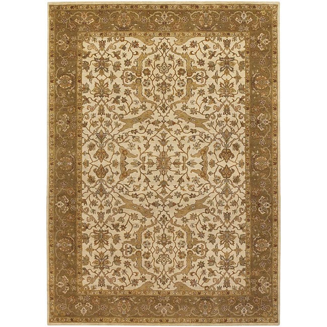 Hand knotted Beige Oriental Mandara Wool Rug (79 X 106)